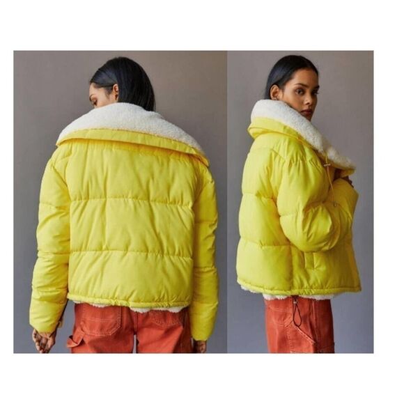 Urban‎ Outfitters Puffer Jacket Women's BDG Coldcontrol Sherpa Yellow Large - Picture 2 of 12